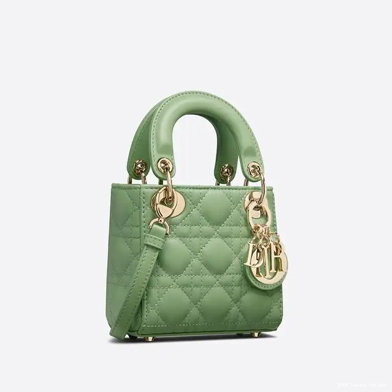 Cheap Micro Bag Lady Lambskin Green Dior Cannage 0703 Luxury